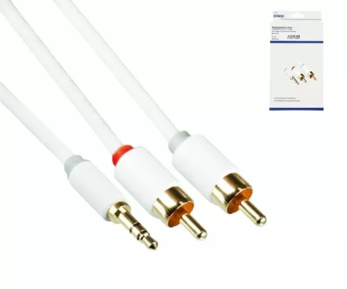 Audio kábel 3,5 mm samec na 2x RCA samec, Monaco Range, biely, 2,00 m